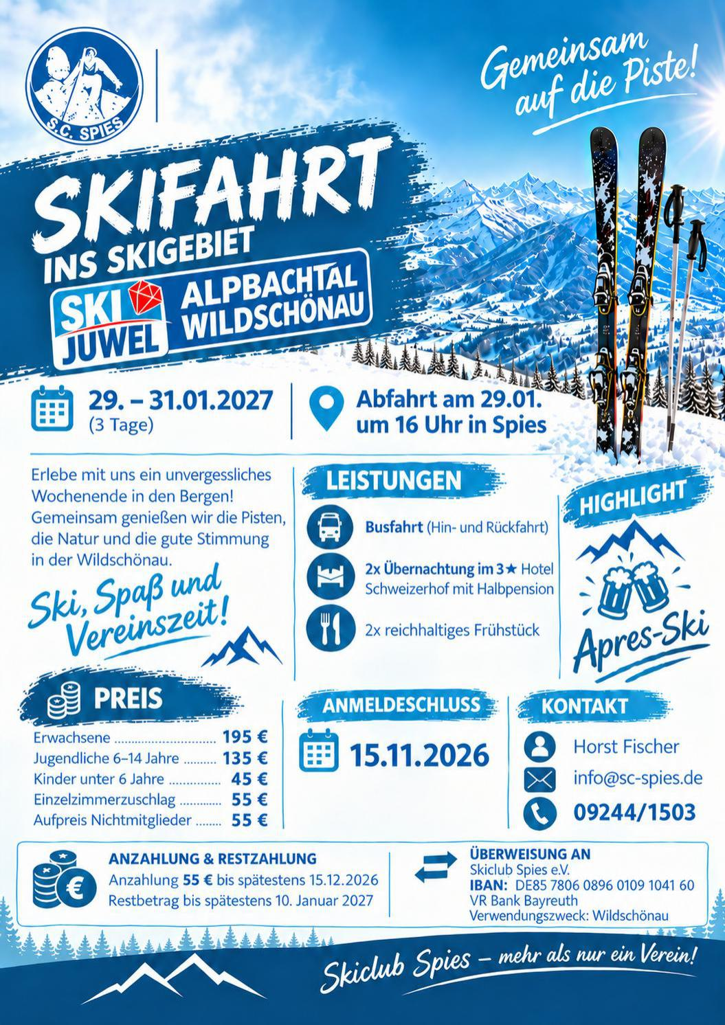 Flyer Skiwochenende Alpbachtal Wildschönau 2027